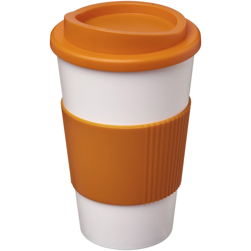 Americano® 350 ml geïsoleerde beker met grip - Wit, Oranje