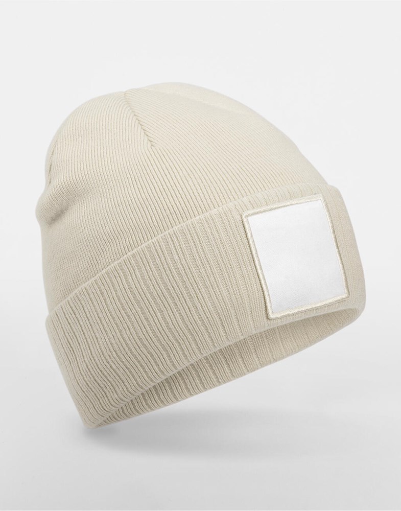 Appliqué Patch Beanie - Oatmeal/White
