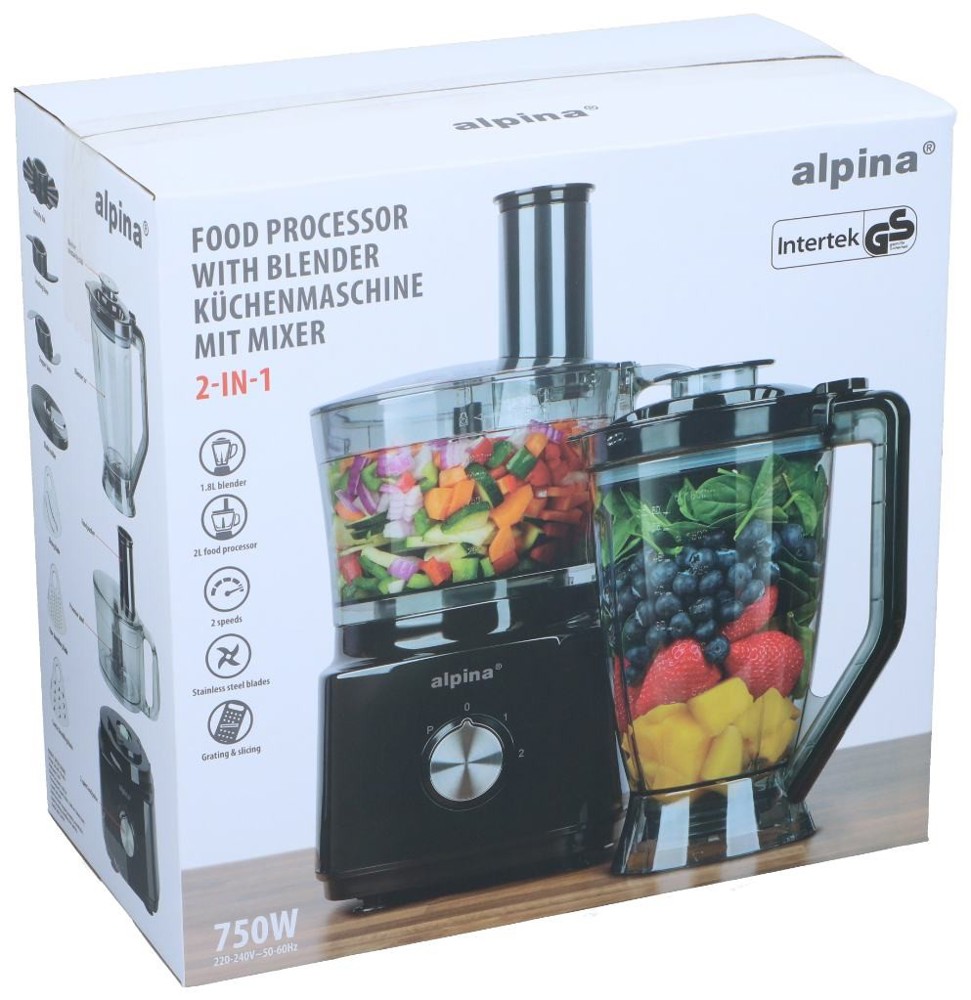 ALPINA Food Processor 2L 750W 230V Black- Zwart