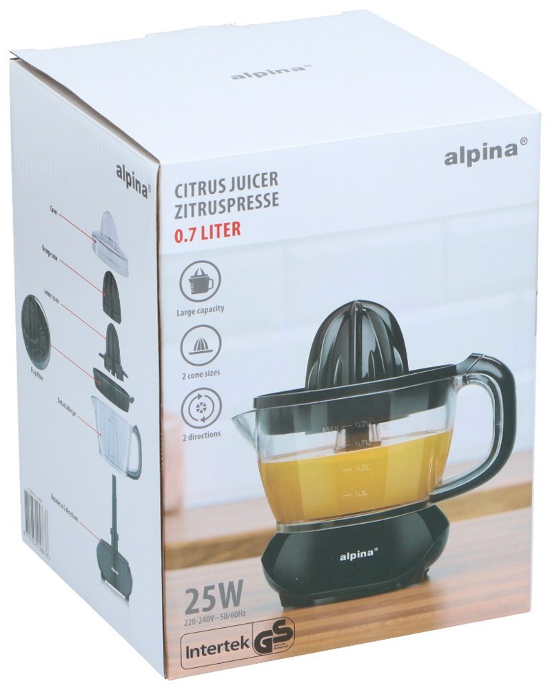 ALPINA Citrus Juicer 700ml 25W Black- Zwart