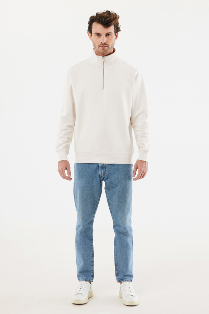 IQONIQ Elgon gerecycled katoen sweater met kwartritssluiting