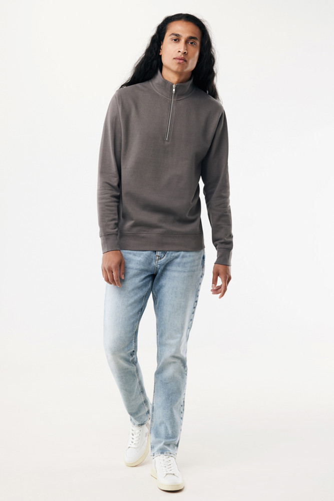 IQONIQ Elgon gerecycled katoen sweater met kwartritssluiting