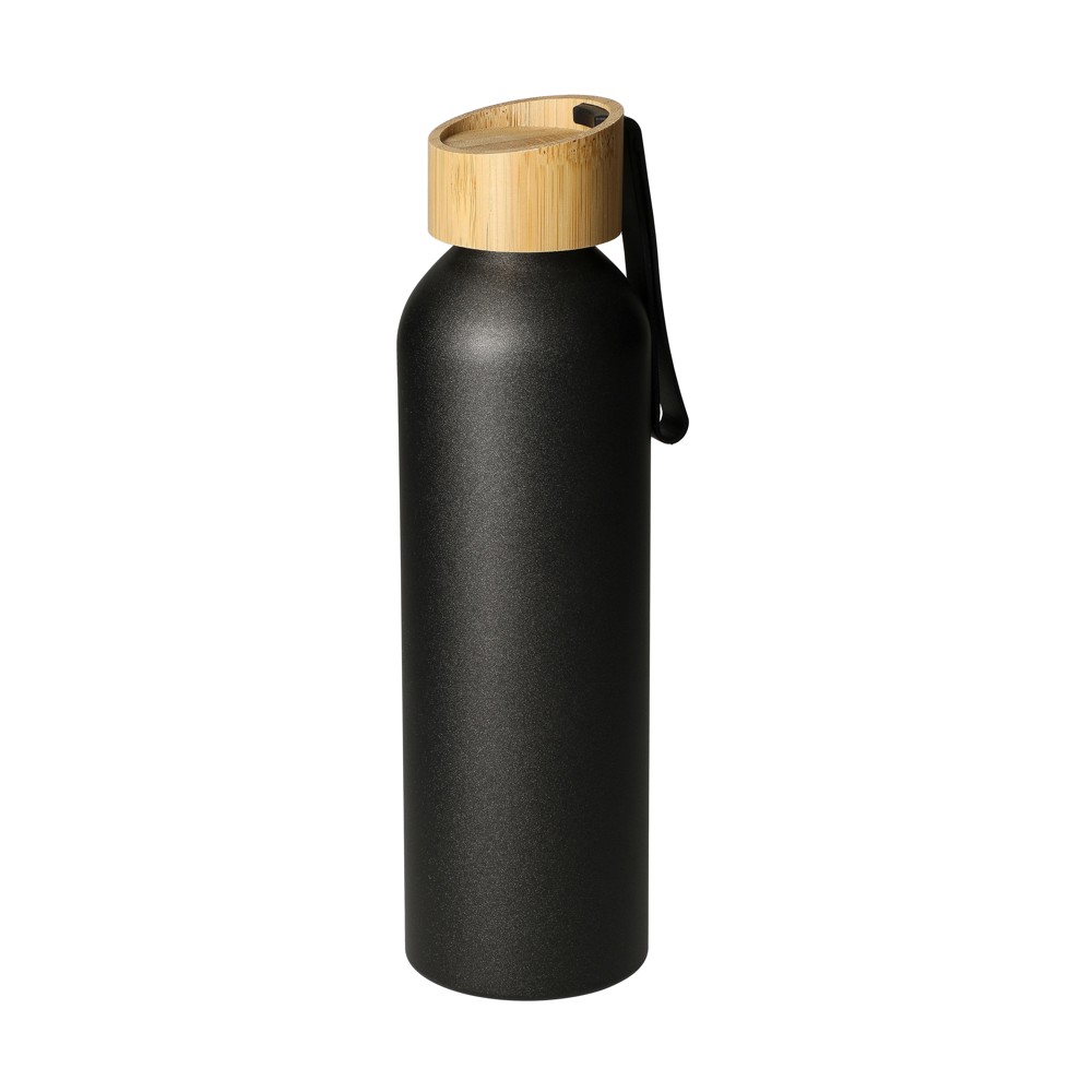 Aluminiumfles "Bamboo" 0,6 l - zwart/natuur
