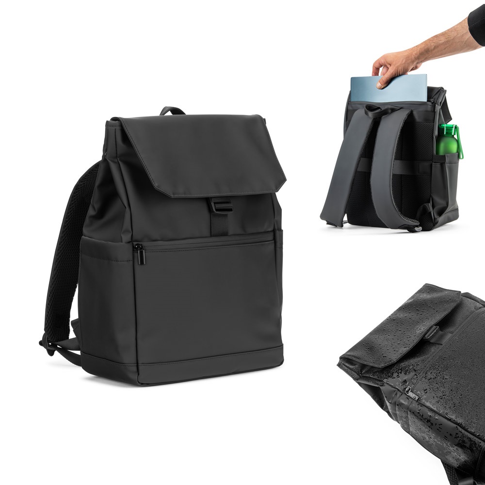 AZORES BAG. Laptoprugzak (16 inch) van PU, met klep die alle compartimenten afdekt