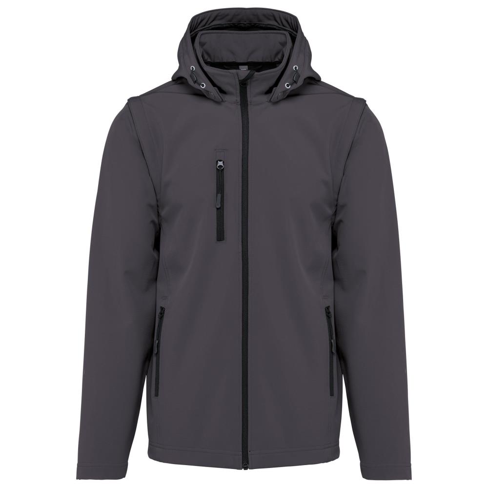 3-laagse uniseks softshelljas met afneembare capuchon en mouwen - titanium