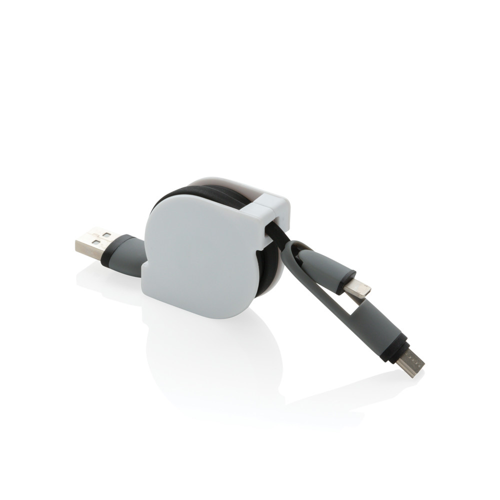 3-in-1 kabel met oprolmechanisme - zwart (± PMS Black)