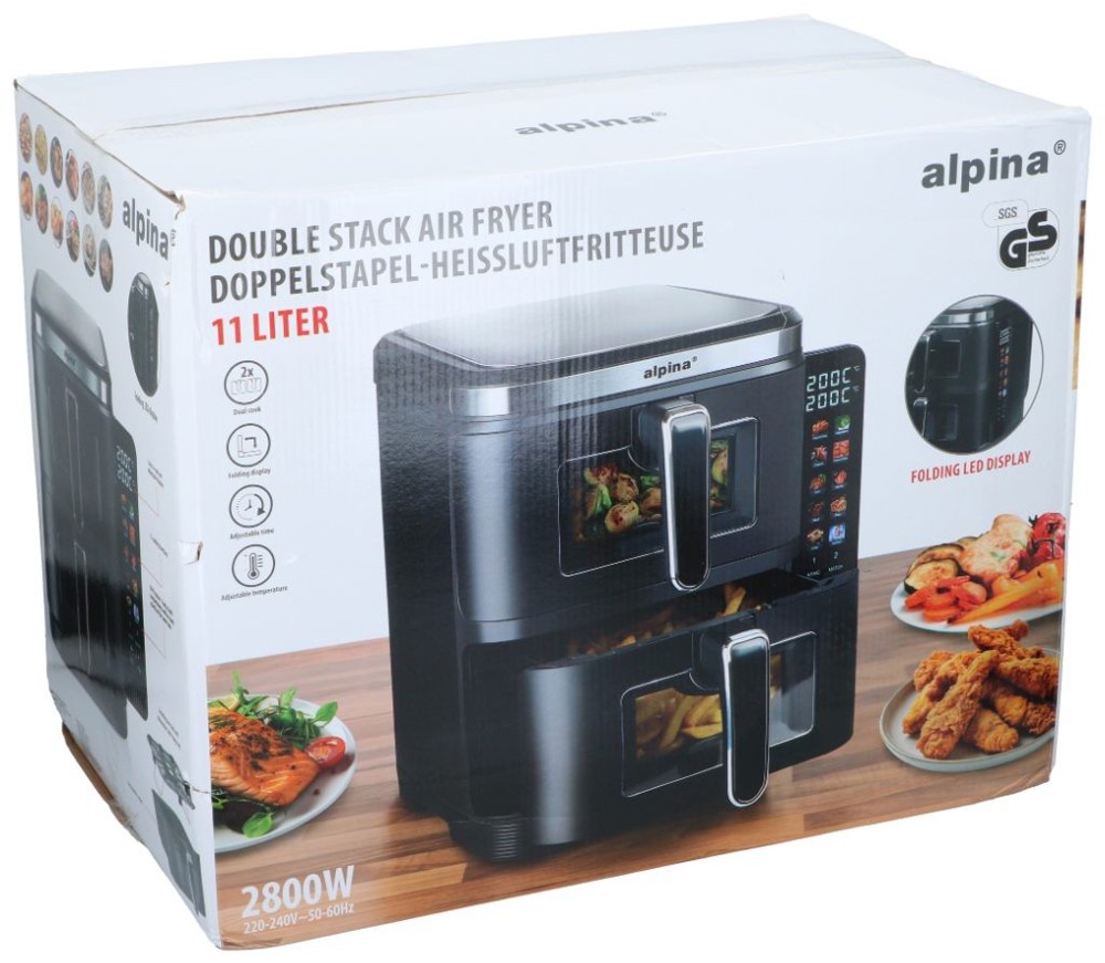 ALPINA Double Air Fryer 2x5.5L 2800W- Zwart