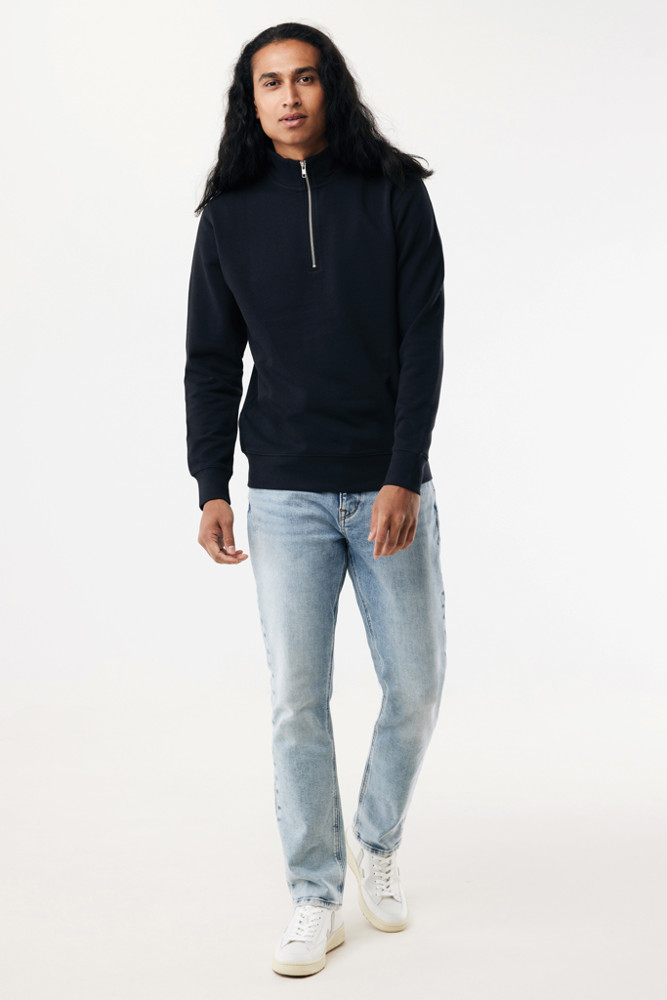 IQONIQ Elgon gerecycled katoen sweater met kwartritssluiting