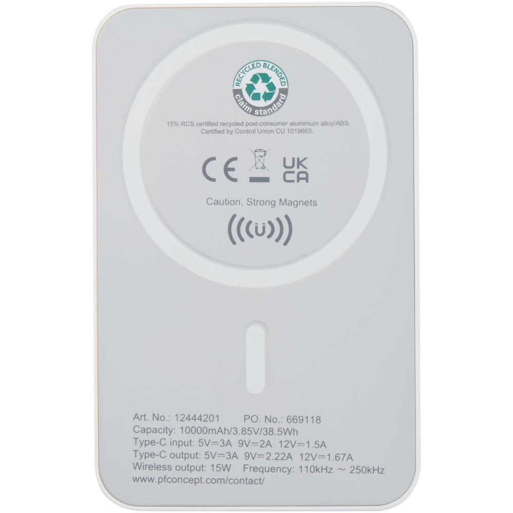 Acrab magnetische draadloze powerbank van 10.000 mAh 15 W met 20 W PD van gerecycled plastic