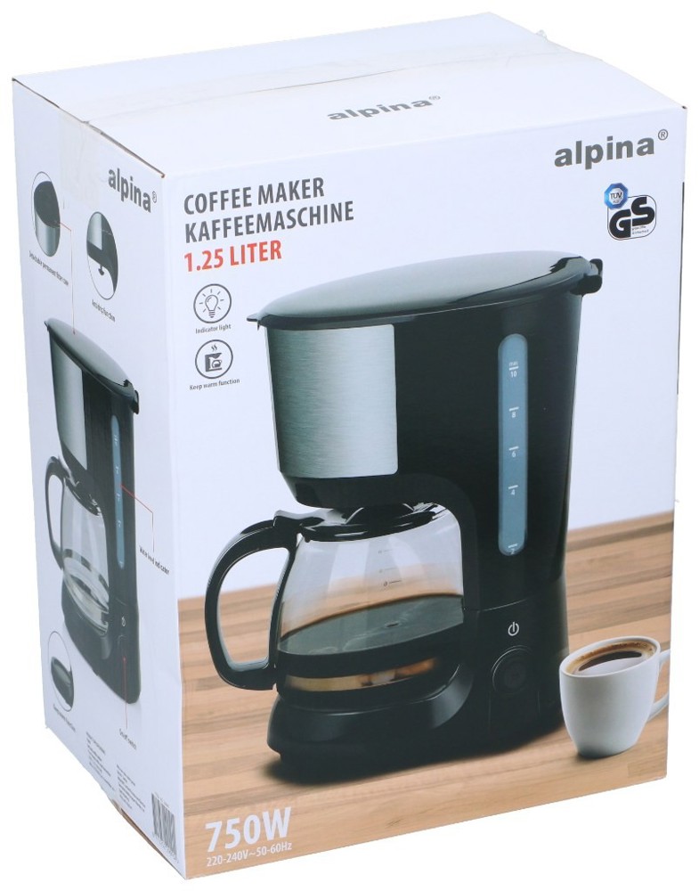 ALPINA Coffee Maker 750W 1.025L Black- Zwart