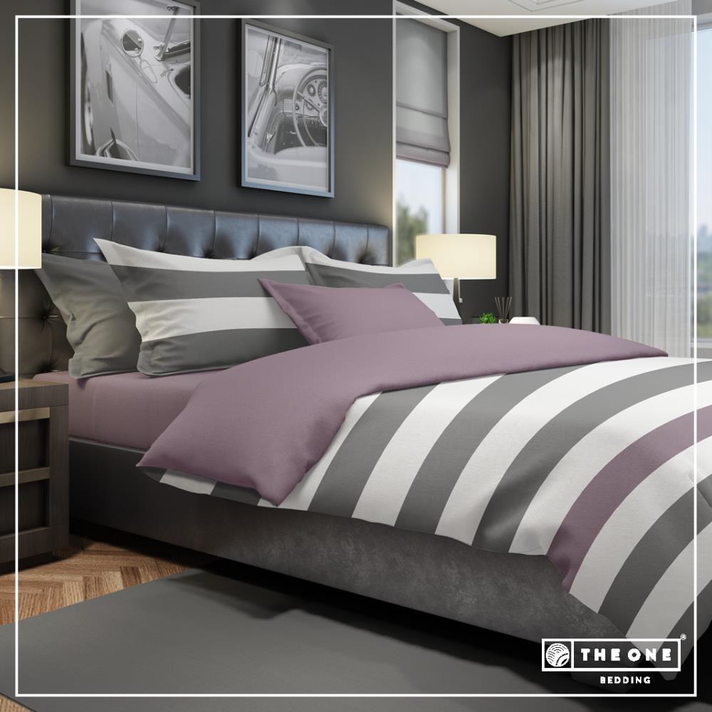 Bed Set Stripe Single beds - dark grey/plum