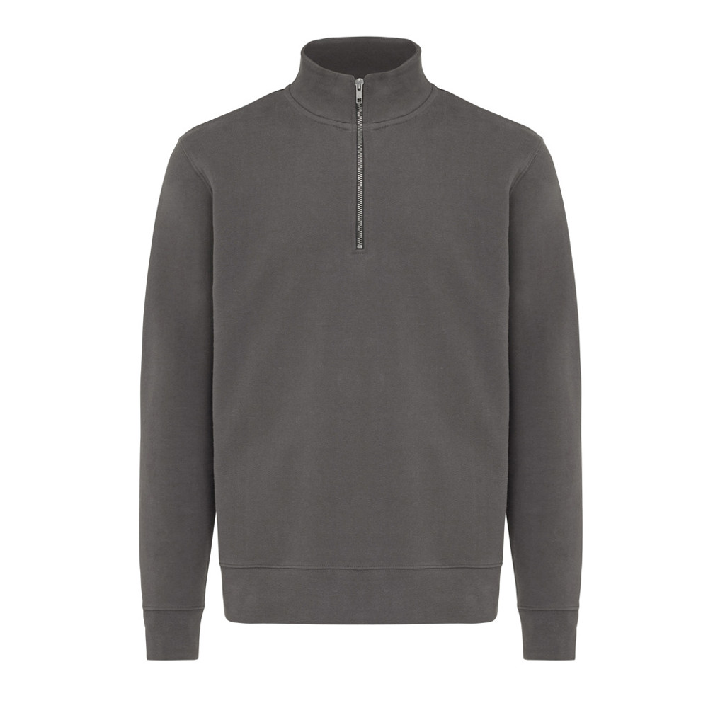 IQONIQ Elgon gerecycled katoen sweater met kwartritssluiting - antraciet (± PMS 19-3900 TCX)