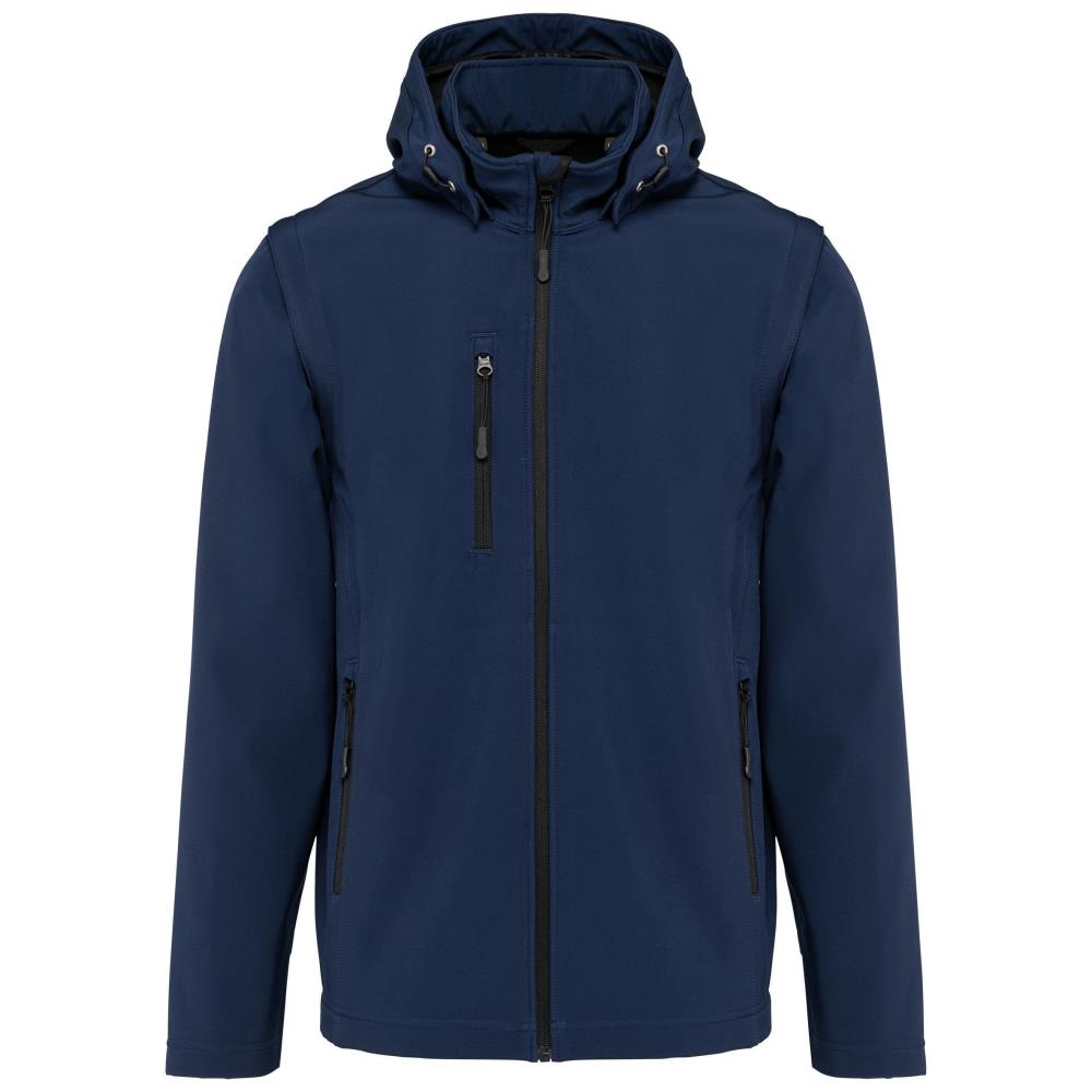 3-laagse uniseks softshelljas met afneembare capuchon en mouwen - Navy