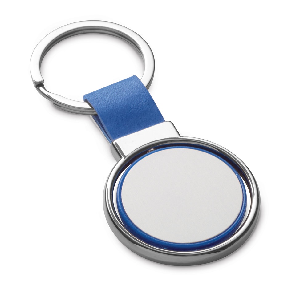 ALBRIGHT. Metalen en PU sleutelhanger geschikt voor personalisatie door doming - Blauw