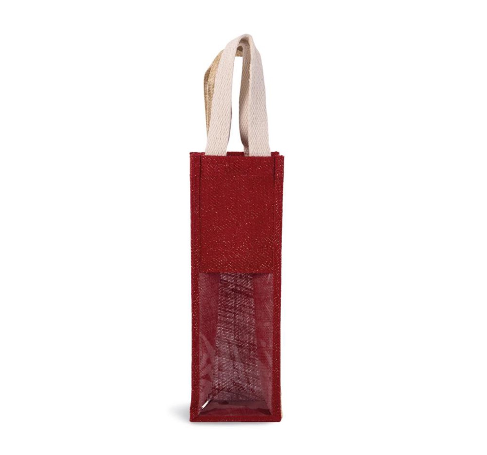 Flessentas van jute - cherry red/gold
