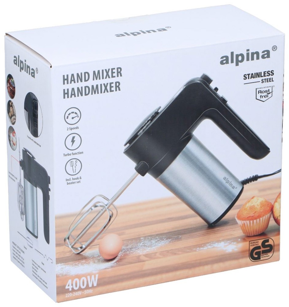 ALPINA Hand Mixer 230V 400W 6 Speeds- Zilver