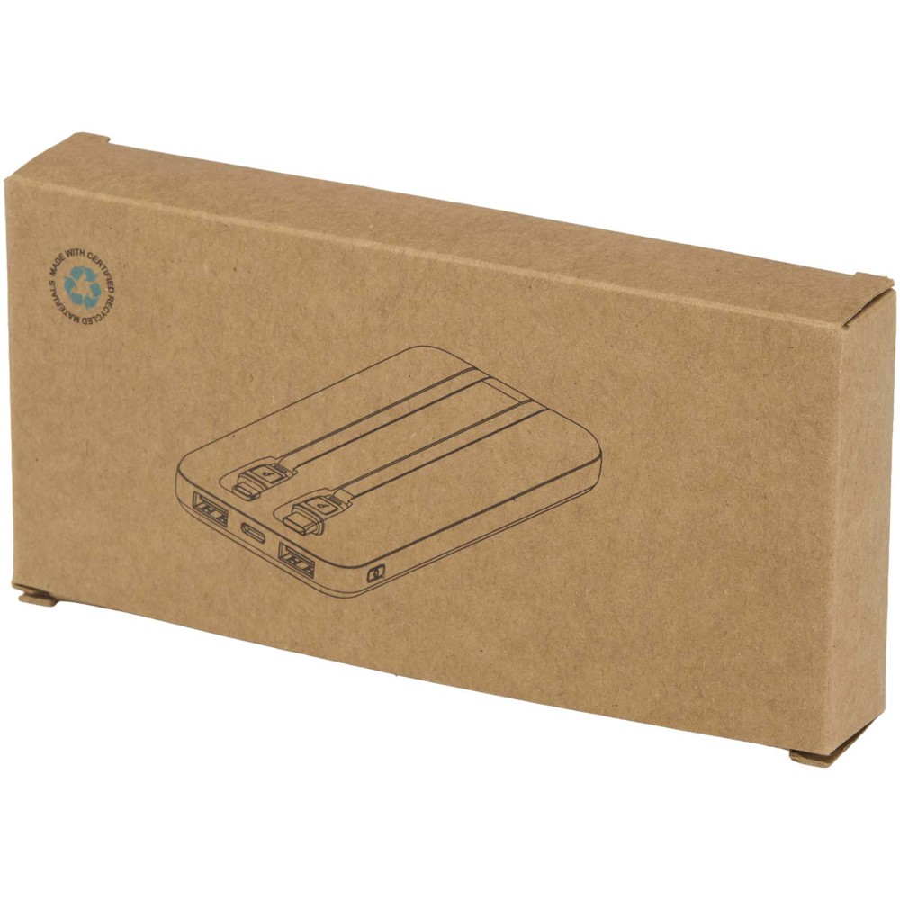 Adhil powerbank van 10.000 mAh 10 W van gerecycled plastic met 2 ingebouwde kabels