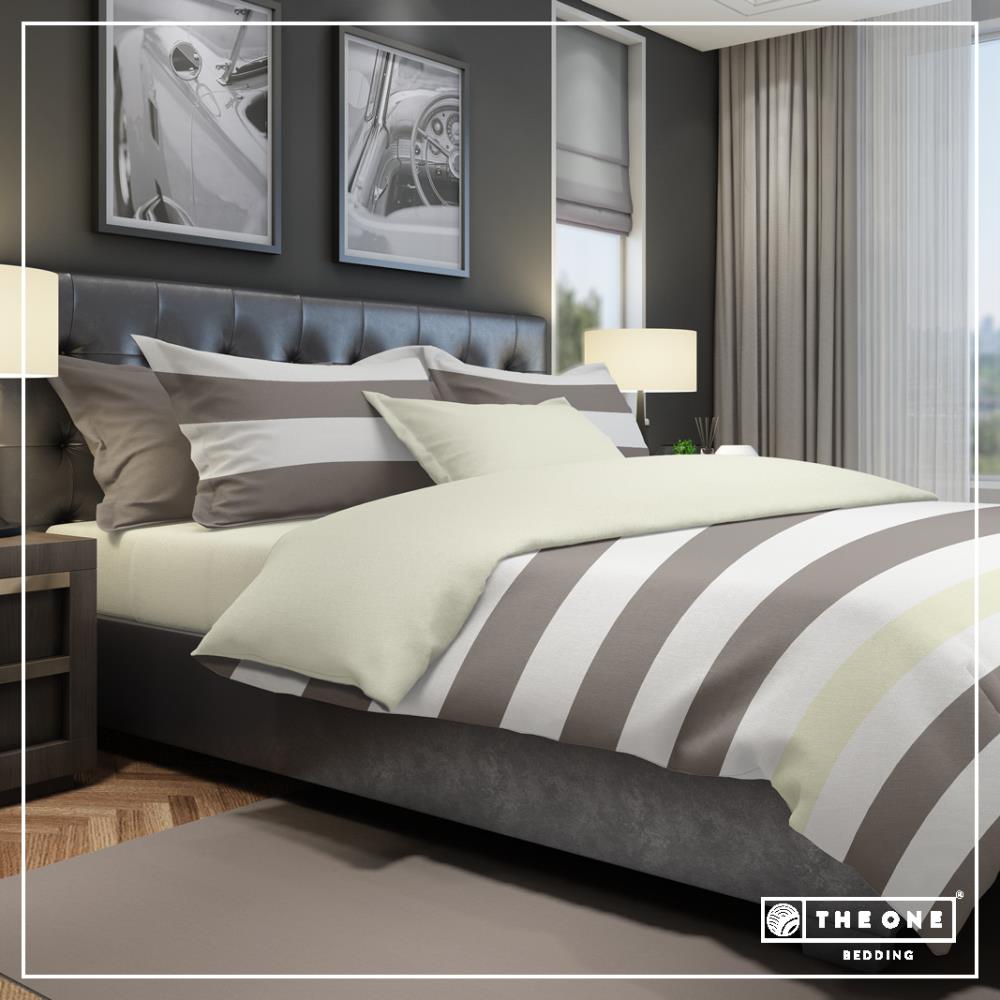 Bed Set Stripe Single beds - taupe/cream