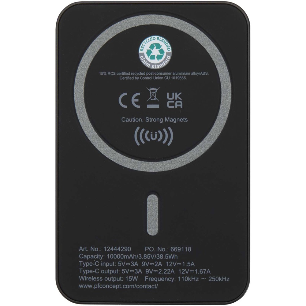 Acrab magnetische draadloze powerbank van 10.000 mAh 15 W met 20 W PD van gerecycled plastic
