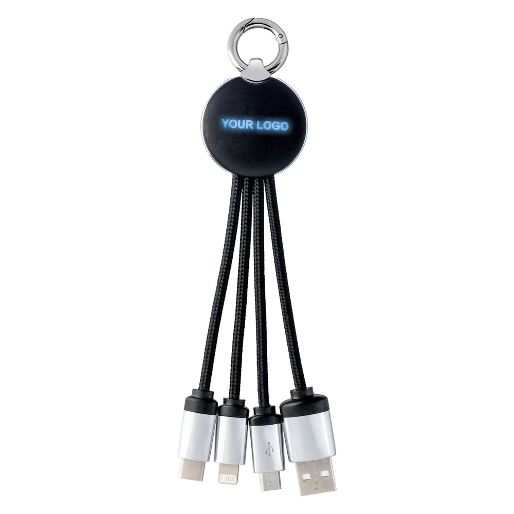 3-in-1 oplaadkabel met licht REEVES-PUHALANI - blauw, zwart, zilver / zwart / blauw