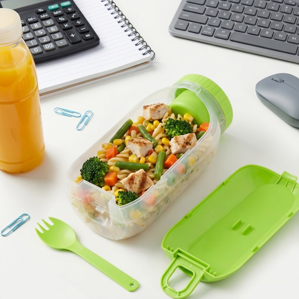 Alles-in-één Lunchkom met Sausvakje en Lepel-Vork