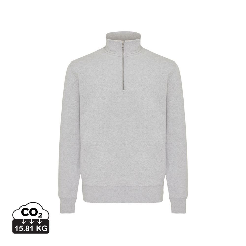 IQONIQ Elgon gerecycled katoen sweater met kwartritssluiting