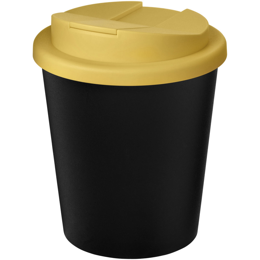 Americano® Espresso Eco 250 ml gerecyclede beker met knoeibestendig deksel - Zwart, Geel