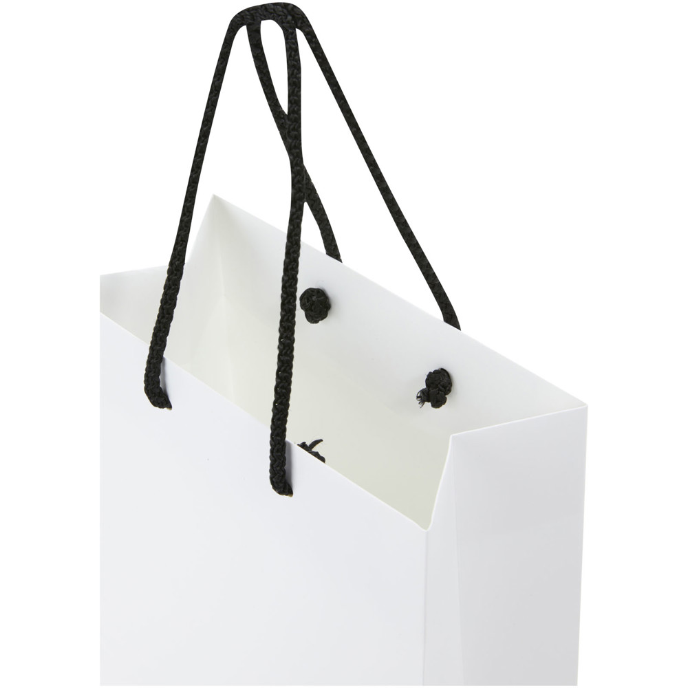Handgemaakte 170 g/m2 integra papieren tas met PP woven handgrepen - 18 x 9 x 23 cm