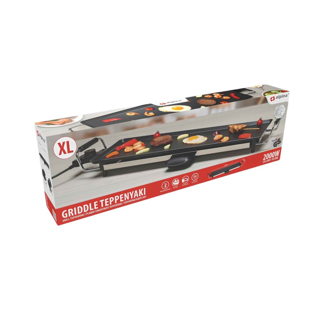ALPINA Grill Teppanyaki 230V 2000W 70x23cm- Zwart