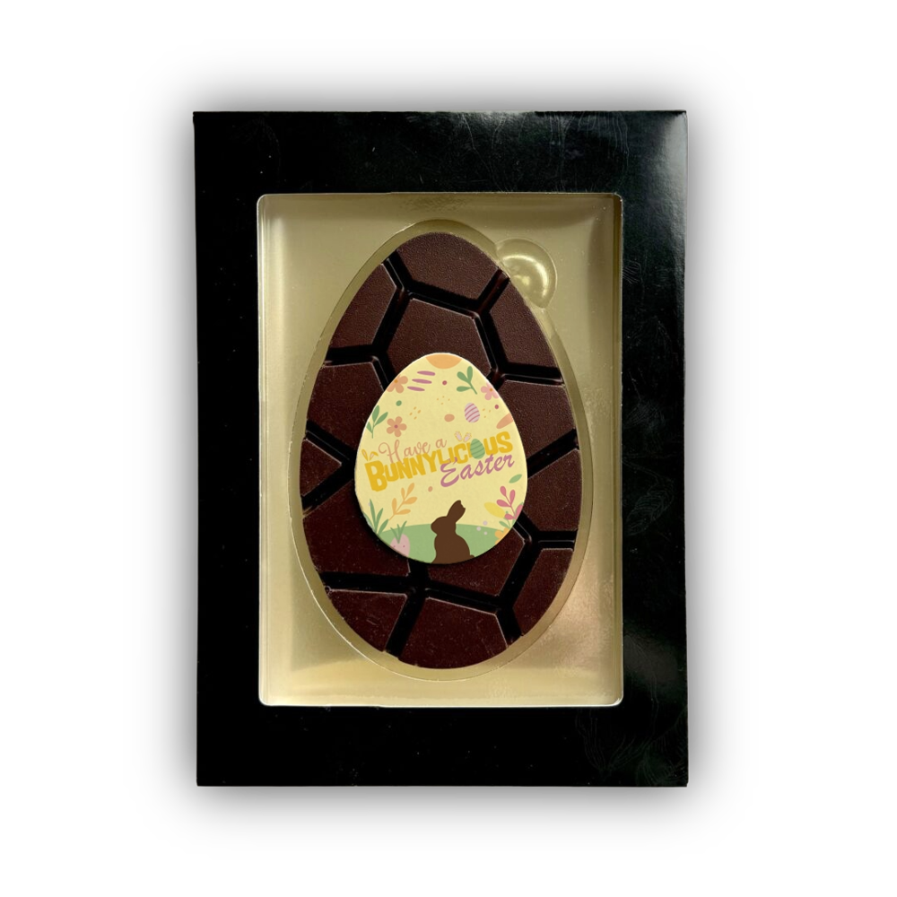 Chocolade paasei met paasdesign | puur | geschenkdoos | 95g
