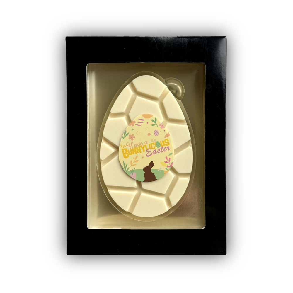 Chocolade paasei met paasdesign | wit | geschenkdoos | 95g