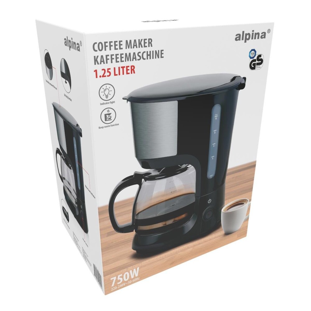 ALPINA Coffee Maker 750W 1.025L Black- Zwart