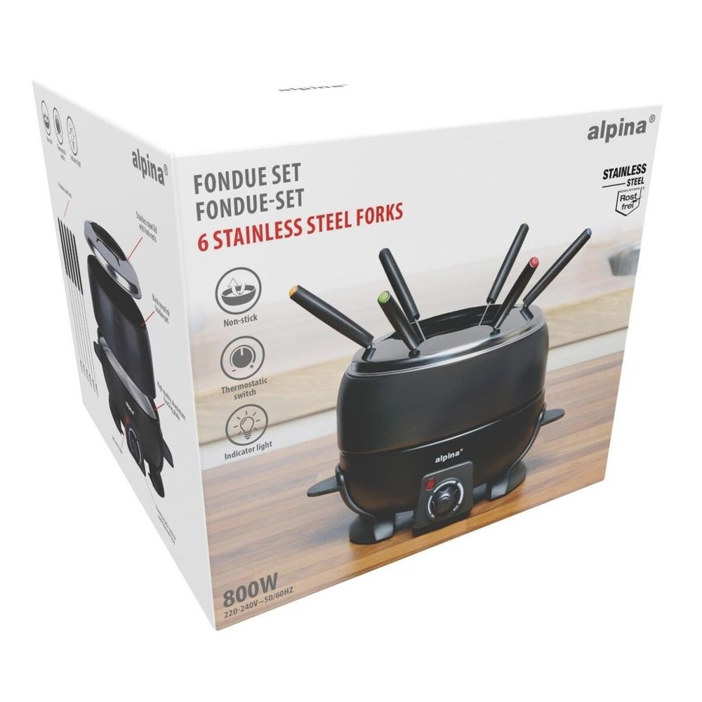 ALPINA Fondue Set 800W 2.3L Electric Black- Zwart