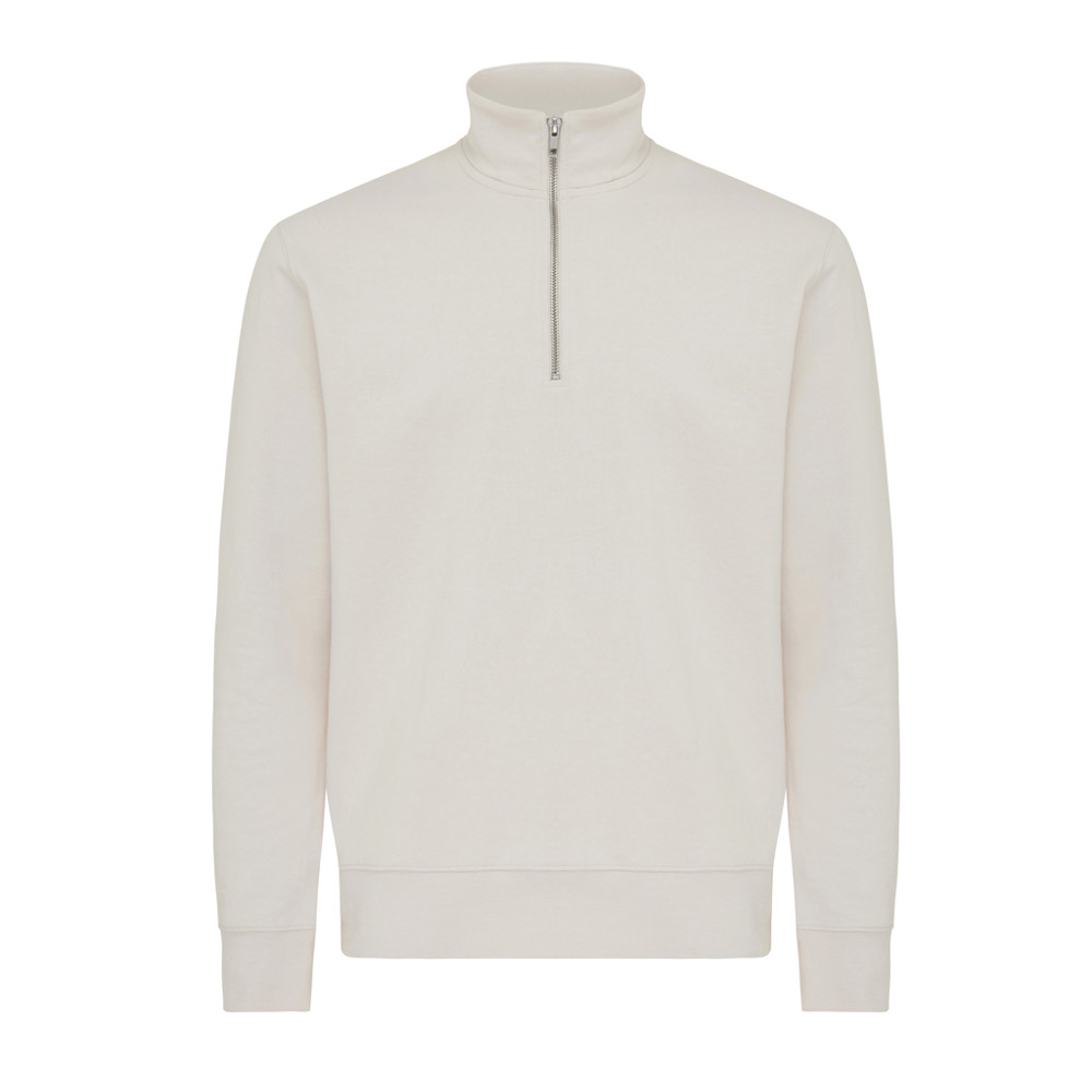 IQONIQ Elgon gerecycled katoen sweater met kwartritssluiting - ivory white (± PMS 12-2103 TCX)